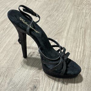 Black Glitter Strappy Stiletto Heels